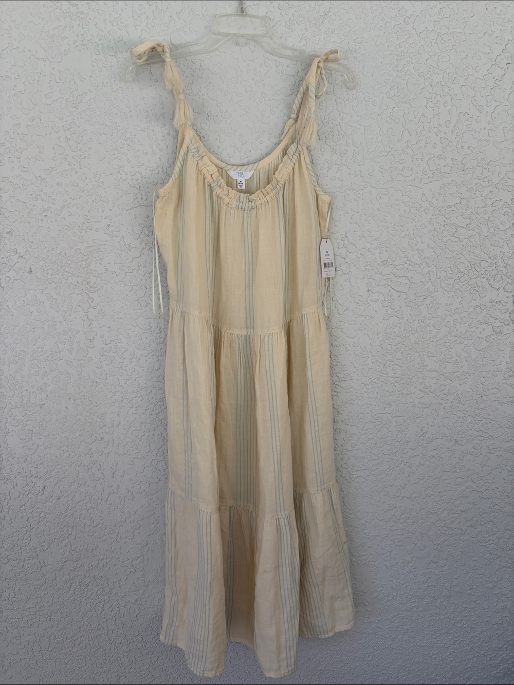 Time and Tru Cream Tie-Shoulder Tiered Midi soft Dress size M